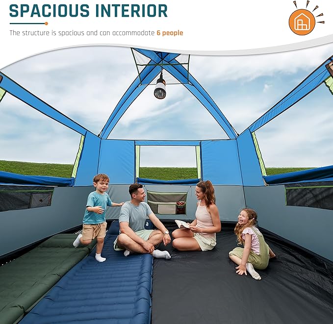 Tents for Camping 6 Person Camping Tent with Screen Porch, Weatherproof Large Cabin Tent with Rainfly and Carry Bag, Family Tent for Outdoor Camping and Backyard