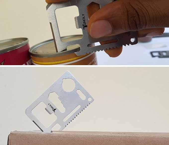 Survival Credit Card Multitool by Tuncily (Silver) - 11 in 1 Wallet Multipurpose Tool, Bottle Opener, Everyday Utility Tactical Multi Tool | Surprise Gift for All Occasions