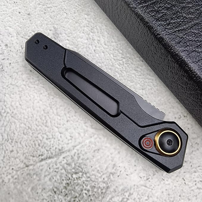 Push Button Lock Knife, Tactical Spring Assisted EDC Folding Knife, Black Stonewashed Reverse Tanto Blade Aluminum Handle Outdoor Hunting Caping Knives With Reversible Deep Carry Pocket Clip For Men, 7550