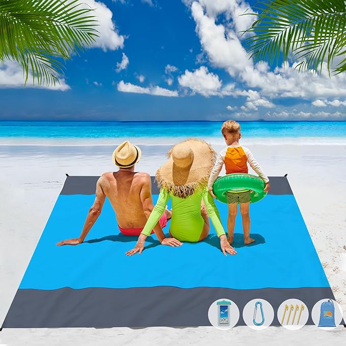 Beach Blanket Waterproof Sandproof 1-7 Adult Oversized 78 '' × 81 '' Lightweight Durable Compact Sand Free Beach Mat for Travel Camping Hiking Picnic Blanket