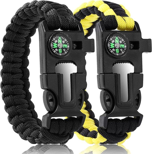 Bracelets,Survival Bracelets for Men Paracord Tactical 5-in-1 Camping Gear Kits,with 12-ft Detachable Parachute Rope,Fire Starter,Embedded Compass,Whistle&Emergency Multitools