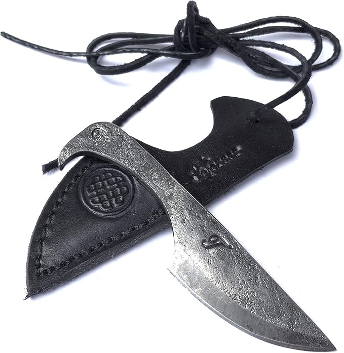 Toferner Hand Forged Knife Flamingo with Sheath, Vintage Knife for Antique Collection, Genuine Leather Case, Hardened Blade, Hand Made Craft, Gift Idea for Men (Black)