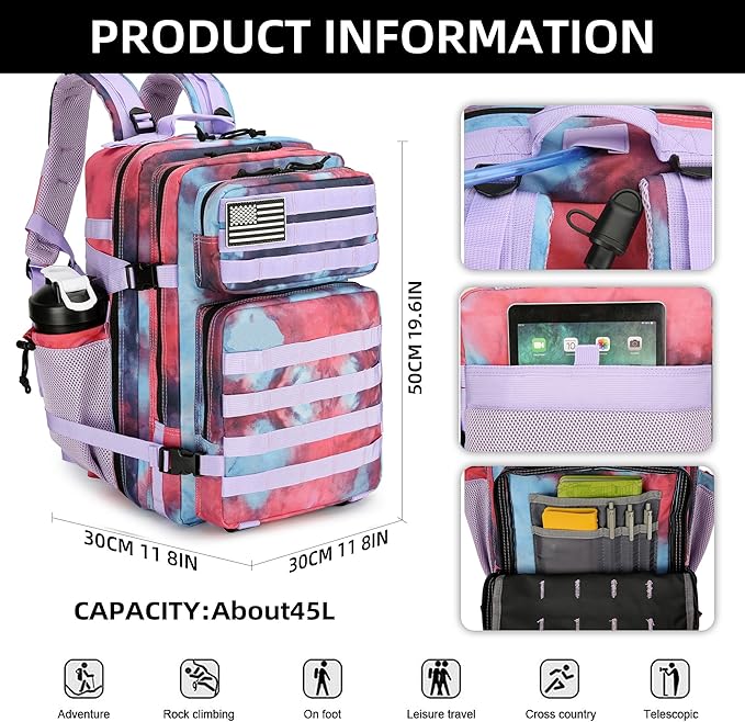 Military Tactical Backpack for Men and Women 45L Army 3 Day Assault Pack Dag with Molle Bag Rucksack