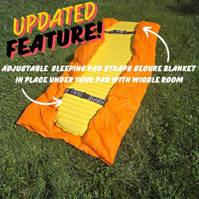 Luxurious Ultralight Down Camping Blanket | Perfect for Backpacking | Packable Puffy Outdoor Quilt with Hood & Pad Straps | Ideal for Travel Camping & Soccer Moms | 80x54 Orange