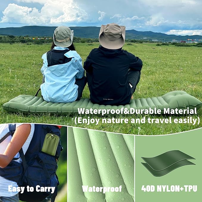EULANT Self Inflating Camping Sleeping Pad with Pillow, Thick Inflatable Sleeping Pad with Built-in Pump, Ultralight Camping Air Mattress, Waterproof Sleeping Mat for Camping Backpacking Hiking Tent