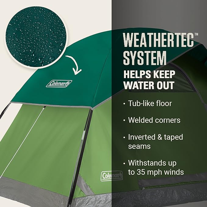 Coleman Sundome 6-Person Tent with Rainfly, Weatherproof Tent Sets Up in 10 Mins
