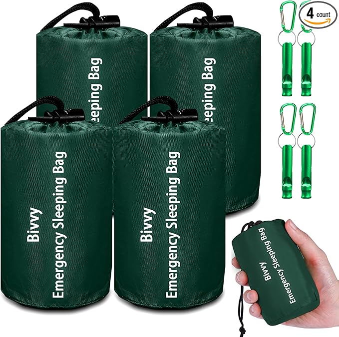 Emergency Sleeping Bag Survival Bag, Cymuber Portable Waterproof Thermal Bivy Sacks Tac Bivvy Bags,Camping Mylar Sleeping Bag Survival Gear Emergency Blankets Survival Shelter