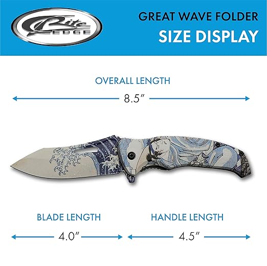 SZCO Supplies 300576-BL Great Wave Liner Lock Edc Folding Knife with Pocket Clip, Blue, 8.5" Length