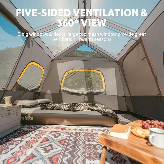 Naturehike Cape 4/6/8 Person Camping Tent, 60S Easy Setup Instant Tent Pop up Tent, Waterproof Large Tall 6/8 Person Tents for Camping, Car Camping