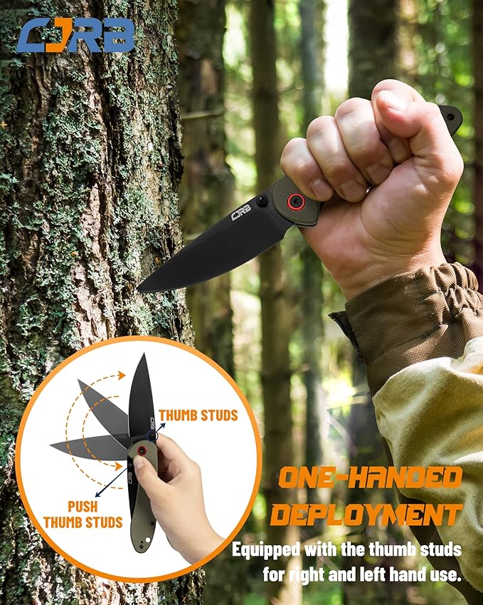 CJRB CUTLERY Folding Knife Feldspar(J1912) AR-RPM9 Powder Steel Black PVD Blade G10 Handle Pocket Knife EDC Knife,Army Green Handle