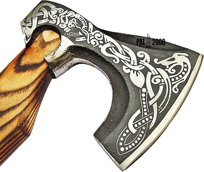 AX-9896 Custom Handmade Viking Hatchet Axe Carbon Steel Bearded Axe Camping Tomahawk Battle Axe with Leather Sheath