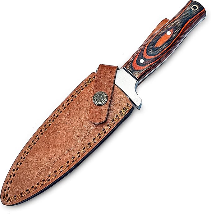 Handmade D2 Steel Dagger Knife, Hunting Knife Perfect Grip with Pakkawood Handle, Horizontal Carry Knife with Leather Sheath for Camping, Tactical, Survival