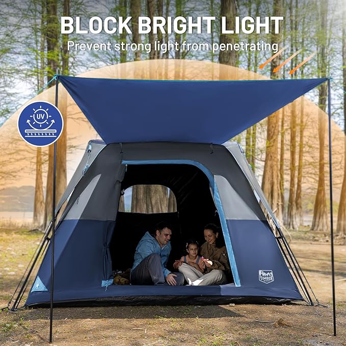 TIMBER RIDGE 6 Person Blackout Camping Tent, 60s Easy Setup Instant Cabin Tent for Family with Rainfly, Water-Resistant, 9' x 9' x 72" for Outdoor Adventures Gatherings