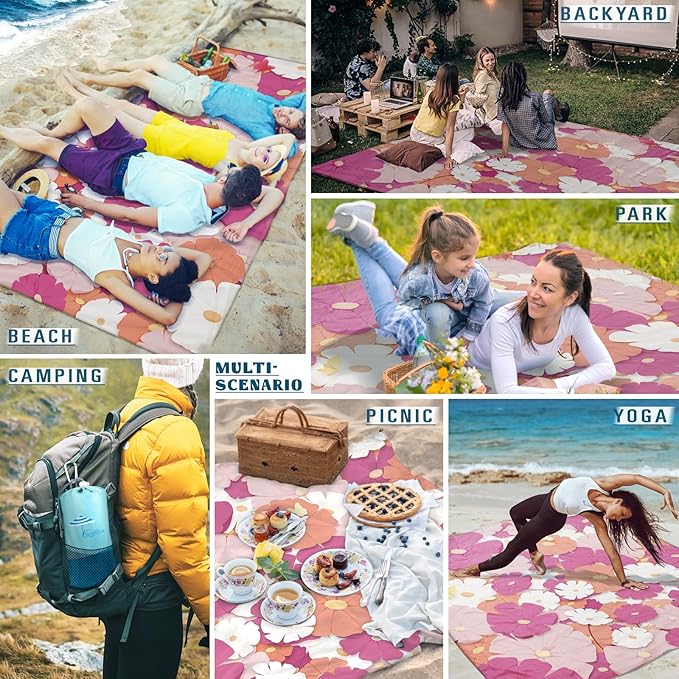 Beach Blanket Sandproof Waterproof 78''×81'' 1-5 Adults Oversized,Compact Lightweight Durable Beach Mat for Travel Camping Hiking Picnic Blanket