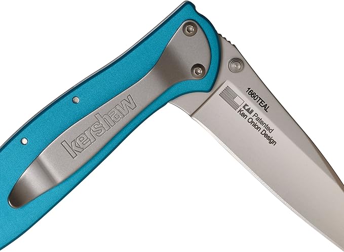 Kershaw Leek Teal EDC Pocketknife, 3" Sandvik 14C28N Steel Blade, Assisted Opening Folding Knife, Dual Lock System
