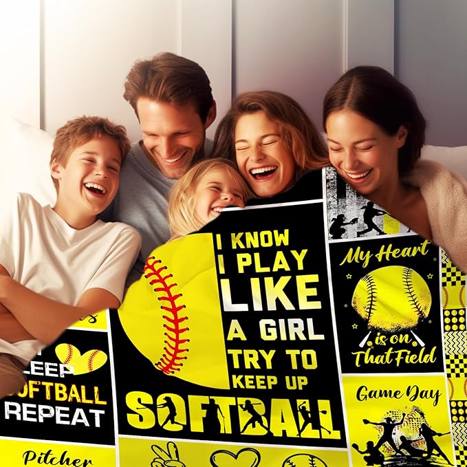 Softball Blanket Gifts for Girls Women Men Team,Soft Cozy Sport Softball Blankets and Throws Bed Bedding Outdoor,Funny Softball Gifts for Kids Boys Softball Lovers 80"x60"