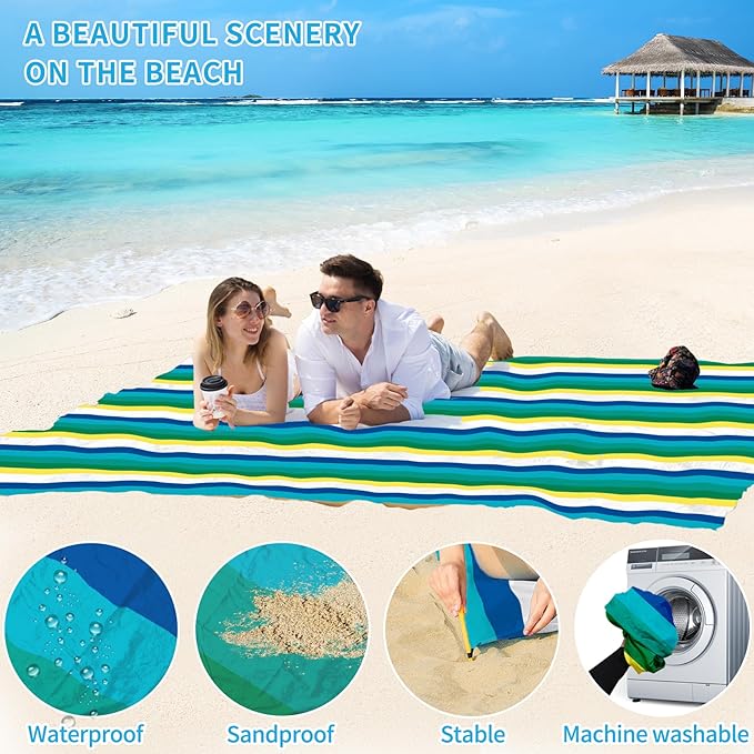 BYDOLL Beach Blanket Sandproof Waterproof 78''×110''1-7 Adults Compact Lightweight Oversized Beach Blanket Large Picnic Mat Beach Blanket for Travel Camping Hiking Picnic