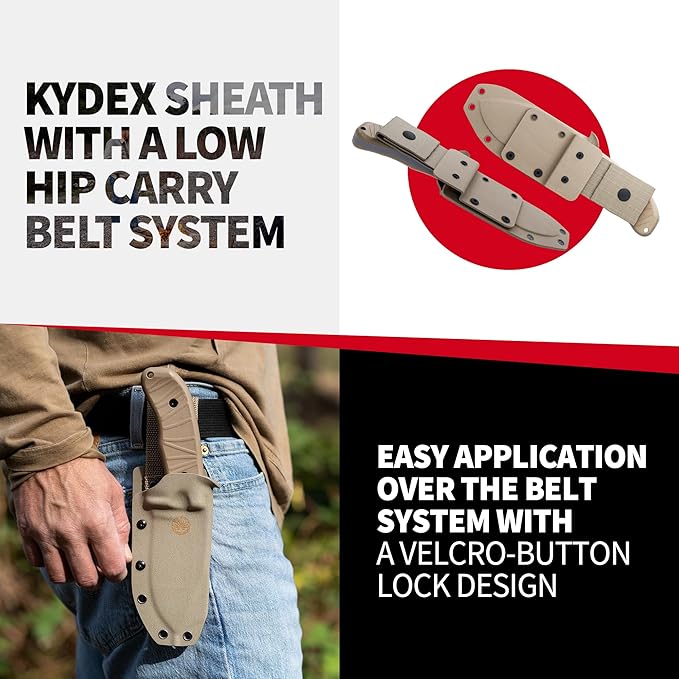 Off-Grid Knives - Alpha-Dog Coyote, Heavy Duty Fixed Blade Knife, 5mm Thick CRYO D2 Blade Steel, Full Tang, G10 Scales & XL Handle (Coyote)