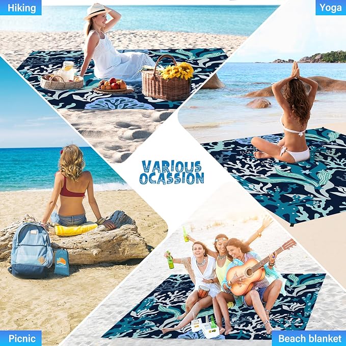 Beach Blanket Waterproof Sandproof 1-7 Adult Oversized 78 '' × 110 '' Lightweight Durable Compact Sand Free Beach Mat for Travel Camping Hiking Picnic Blanket Extra Large
