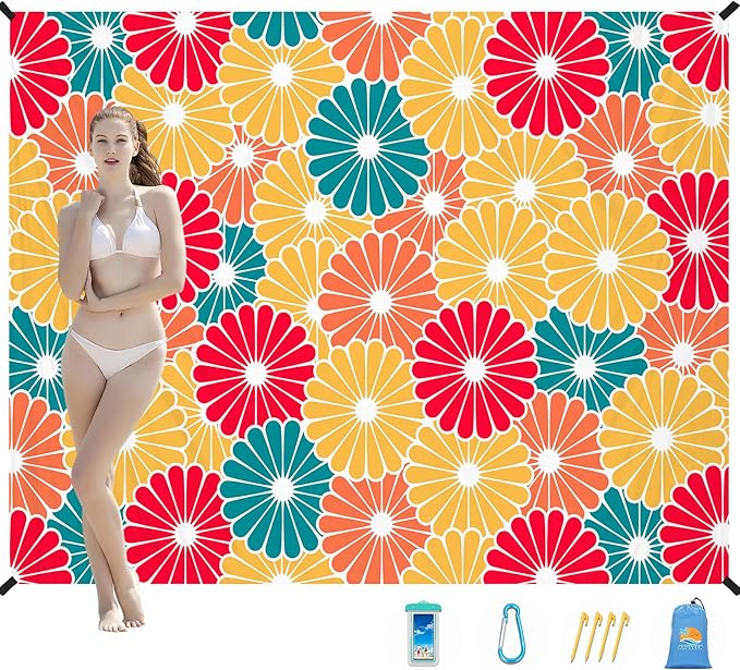 Beach Blanket Waterproof Sandproof 1-7 Adult Oversized 78 '' × 110 '' Lightweight Durable Compact Sand Free Beach Mat for Travel Camping Hiking Picnic Blanket Extra Large