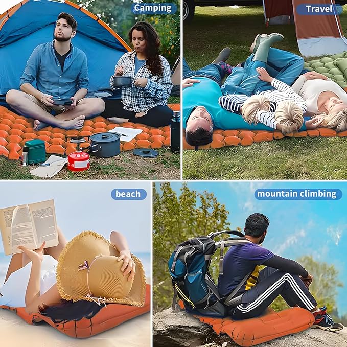 DDD Ultra-Light Inflatable Camping Sleeping Pad with its Built-in Foot Pump and Pillow - The Ultimate Camping pad, Hiking pad, Backpacking Pad and Lightweight for a Outdoor Sleep——Orange
