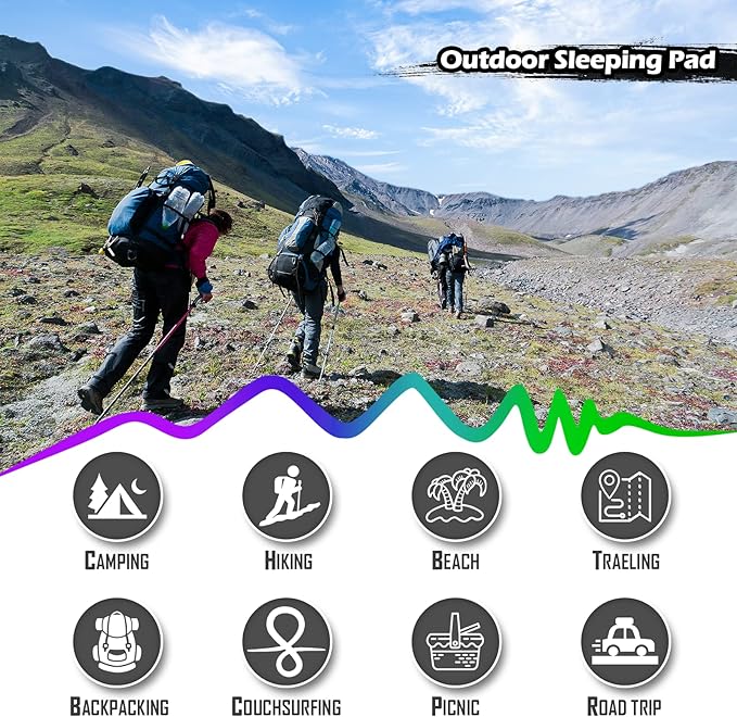 Megior Camping Sleeping Pad, Extra Thickness 4 Inch Inflatable Sleeping Mat Lightweight Waterproof Camping with Built-in Pump Air Mattress for Backpacking, Hiking, Tent, Traveling