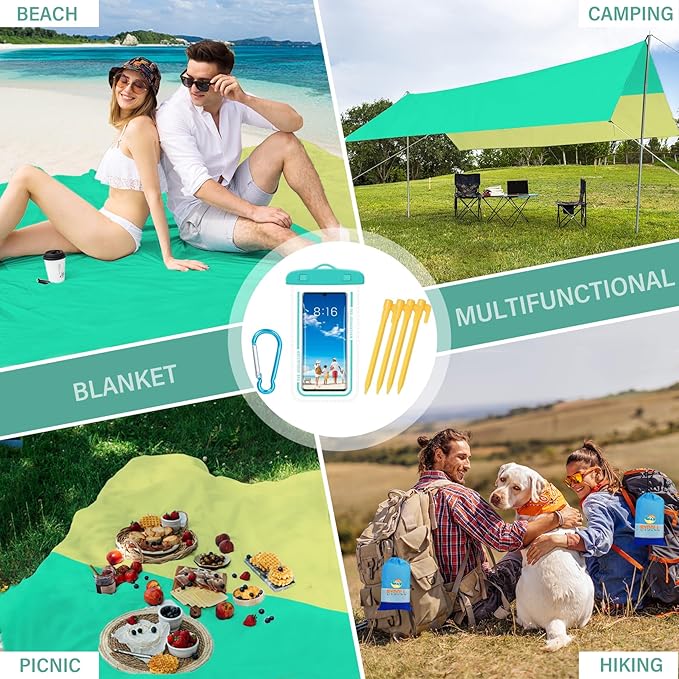 BYDOLL Beach Blanket Sandproof Waterproof 78''×81'' 1-4 Adults Compact Lightweight Oversized Beach Blanket Large Picnic Mat Beach Blanket for Travel Camping Hiking Picnic