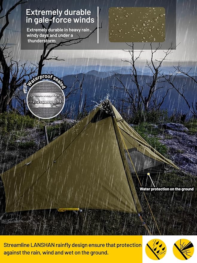 LANSHAN Ultralight Tent 3-Season Backpacking Tent for 1-Person or 2-Person Camping, Trekking, Kayaking, Climbing, Hiking