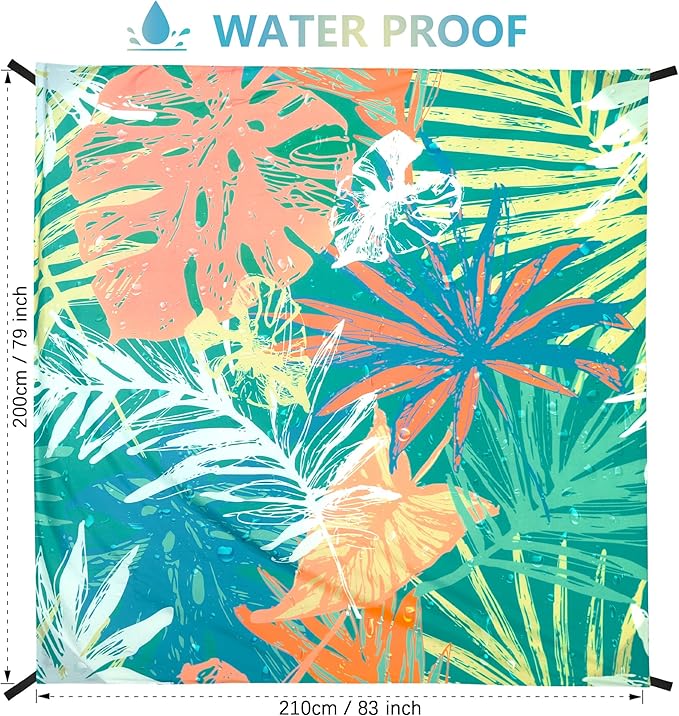 Beach Blanket, Sandproof Beach Mat, Waterproof Quick Drying Lightweight Outdoor Picnic Mat 79" X 83" for 2-4 Adults with Pocket for Travel, Camping, Hiking