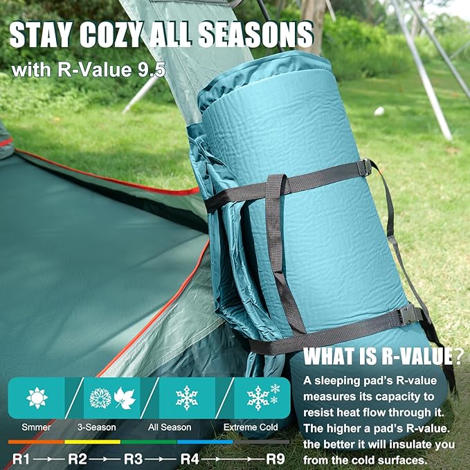 Double Self Inflating Sleeping Pad with Electric Pump,3.14" Thick Memory Foam Camping Mattress 2 Person w/Pillow,Easy Inflate&Deflate,Outdoor Camp Mat for Rooftop Tent Car Truck, Peacock-Blue