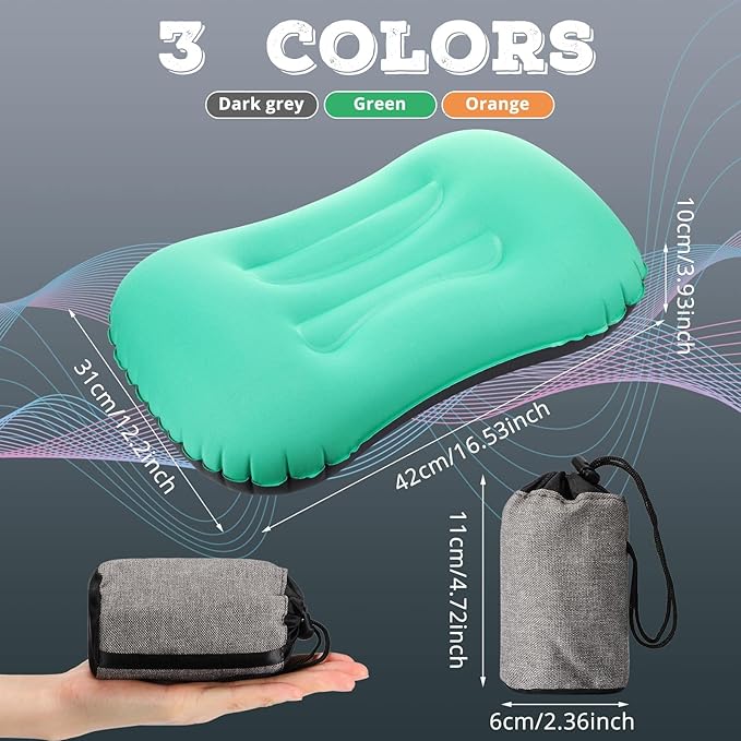 Yulejo 3 Pcs Inflatable Camping Travel Pillow Ultralight Inflating Pillows Lightweight Portable Backpacking Pillow for Neck Lumbar Support Camp Hiking Sleeping, 3 Colors