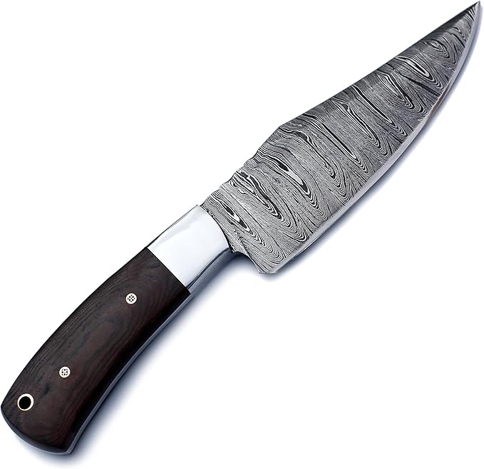 Handmade Damascus Steel Knife for Hunting,Survival,Camping,Bushcraft, and Fishing,Fixed Blade with Drop Point Full Tang Micarta Handle Leather Sheath - WKD-777