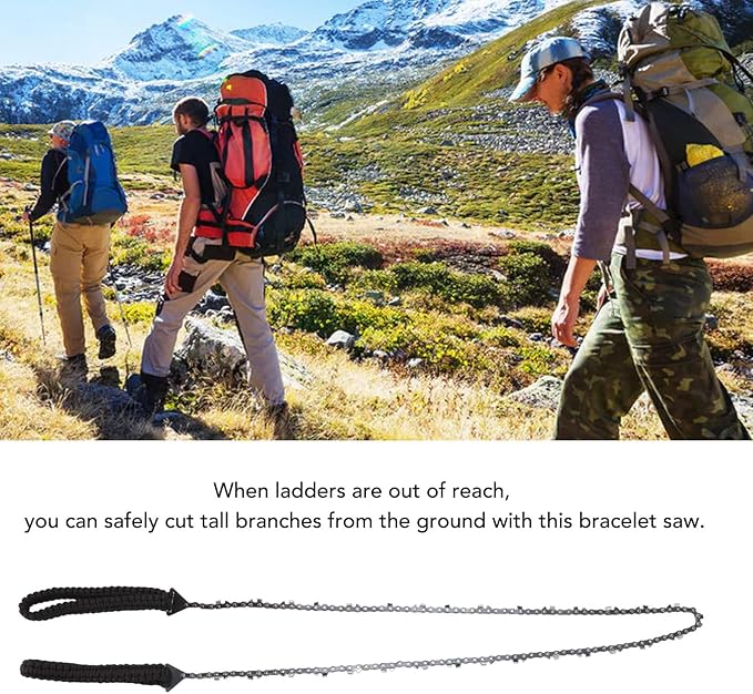 High Limb Rope Saw 48 In, Rope Chain Saw with Black Paracord, 64 Links, 3/8 Inch Cutter Chain, Folding Pocket Chainsaw for Wood-Cutting, Camping and Field Survival Gear