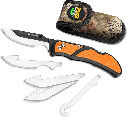 OUTDOOR EDGE 3" RazorLite EDC Knife. Pocket Knife with Replaceable Blades and Clip. The Perfect Hunting Knife for Skinning Deer. (Orange (Caping))