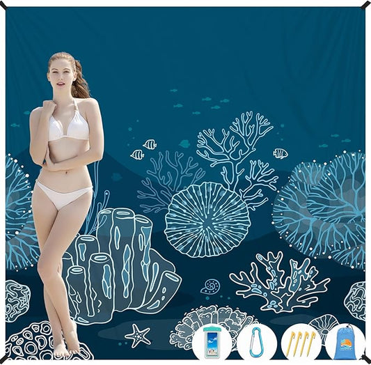 Beach Blanket Waterproof Sandproof 1-7 Adult Oversized 78 '' × 81 '' Lightweight Durable Compact Sand Free Beach Mat for Travel Camping Hiking Picnic Blanket Extra Large