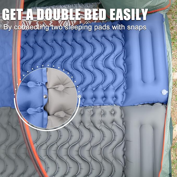 Inflatable Camping Sleeping Pad with Pillow, Compact Sleeping Mat with Built-in Foot Pump, Lightweight Camping Air Mattress for Backpacking Traveling Hiking Tent