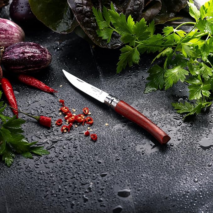 Opinel Effile Slimline Series Folding Fillet Knife – Slim Blade Folding Knife, Virobloc Locking Collar, Sustainably Harvested Wood Handles, Updated Blade Profile (Padouk Wood/No.10)