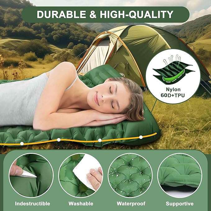 SYITCUN Self-Inflating Sleeping Mats for Camping, 2 Person Sleeping Pad for Camping, Double Ultra-Light Inflatable Camping Mattress with Pillow, Built-in Foot Pump for Backpacking, Hiking & Travel