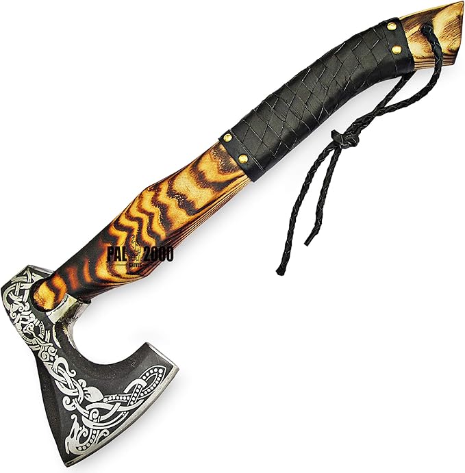AX-9896 Custom Handmade Viking Hatchet Axe Carbon Steel Bearded Axe Camping Tomahawk Battle Axe with Leather Sheath