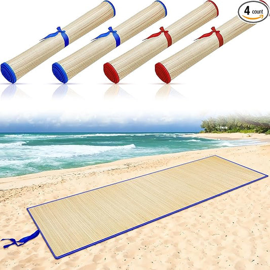 Qunclay 4 Packs Straw Beach Mat Waterproof Non Slip Straw Mat Foldable Lightweight Picnic Mat with Trim for Camping Sunbathing Picnic floor Yoga