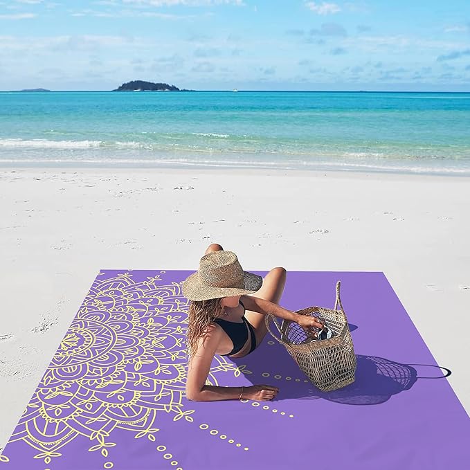 Beach Blanket Sandproof, Large Waterproof Sand Free Beach Mat Lightweight Portable 4-6 Adults Outdoor Picnic Mat 79"X87" for Travel, Picnic, Camping Blanket