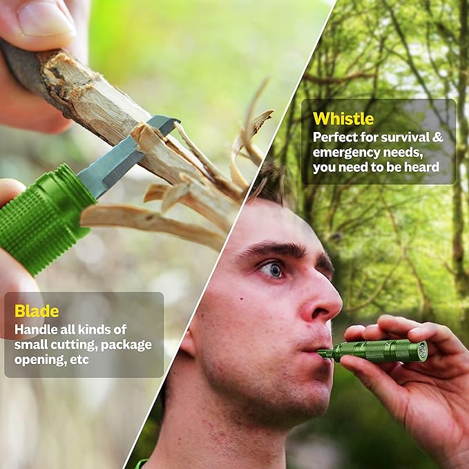 Gifts for Men Women POXIMO EDC Multitool 5-in-1 Tactical Survival Gear with Flashlight, Lighter(No Fuel), Glass Breaker, Whistle, Cutter, Compass, A Cool Birthday Gift, Nice Camping Tool Kit