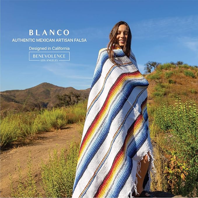 Premium Mexican Blanket, Authentic Hand Woven Falsa Blanket & Yoga Blanket | Made by Traditional Mexican Artisans, Perfect Saddle Blanket, Beach Blanket, Picnic Blanket, Car Blanket, Outdoor Blanket