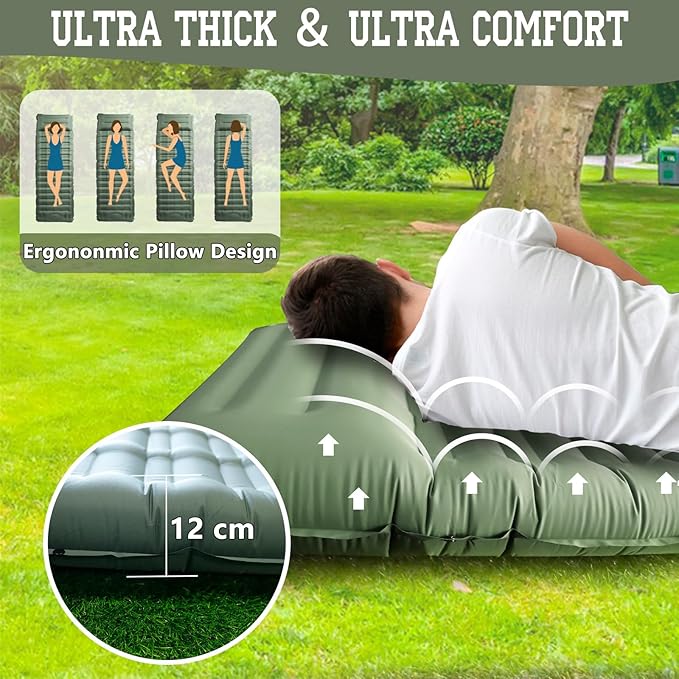 Camping Sleeping Pad, 4.7 Inch Inflatable Green Sleeping Pad Outdoor with Carry Bag for RV Camper