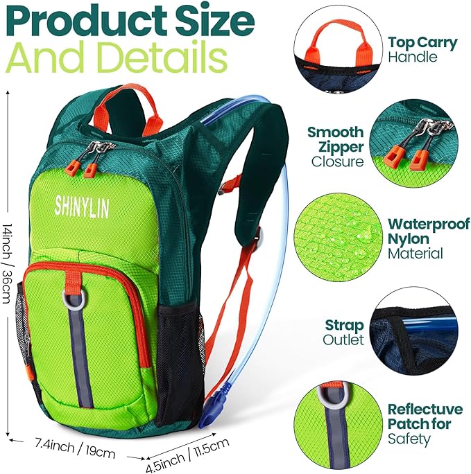 1 Pcs Kids Hydration Backpack with 1.5L Hydration Water Bladder Lightweight Water Backpack Hydration Pack