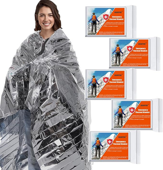Emergency Mylar Thermal Blanket 82 * 64 in(5 Pack), Gigantic Space Blanket, Survival Blankets Heavy Duty Camping Gear, First Aid, Silver…