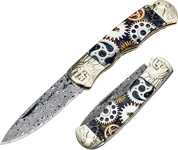Damascus Pocket Knife Folding Knife, Tactical Camping Survival Knife, 3.2 inch Dream Gear, Best Pocket Kinfe for Camping Survival Fishing Hunting