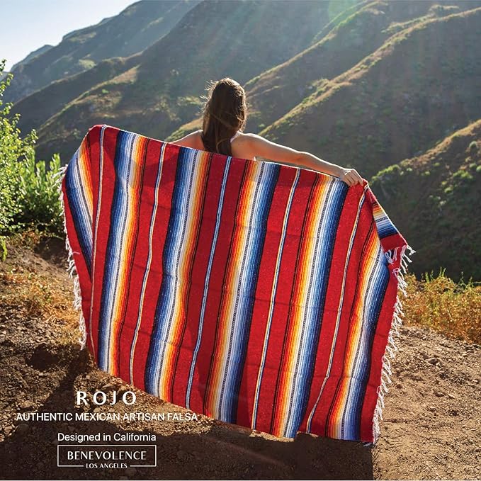 Premium Mexican Blanket, Authentic Hand Woven Falsa Blanket & Yoga Blanket | Made by Traditional Mexican Artisans, Perfect Saddle Blanket, Beach Blanket, Picnic Blanket, Car Blanket, Outdoor Blanket