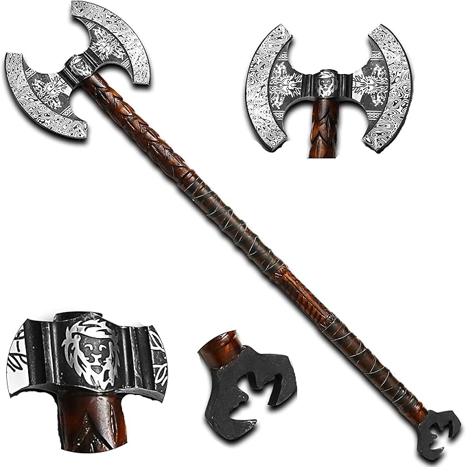 MDM-Ax107 Double Headed Axe | Double Sided Axe Custom Gift High Carbon Steel Viking Axe with Rose Wood Shaft, Double Edge Axe