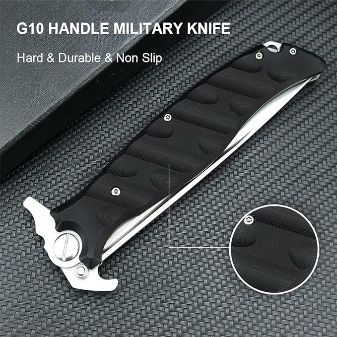 HUAAO 10.2in Large Flipper Assisted Opening Pocket Knife for Men, D2 Steel Folding Pocket Knife with G10 Handle, Safety Liner Lock, EDC Knife for Outdoor Camping Survival